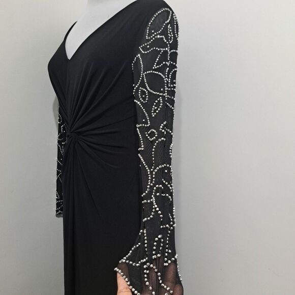 Marina Women's Gothic Casual Jumpsuit Beaded V Neck Knot Bodice 12 Matte Black - Picture 5 of 10